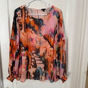 Torrid Women’s Floral Lined Sheer Sleeve Boho Blouse Sz 1. MH-218